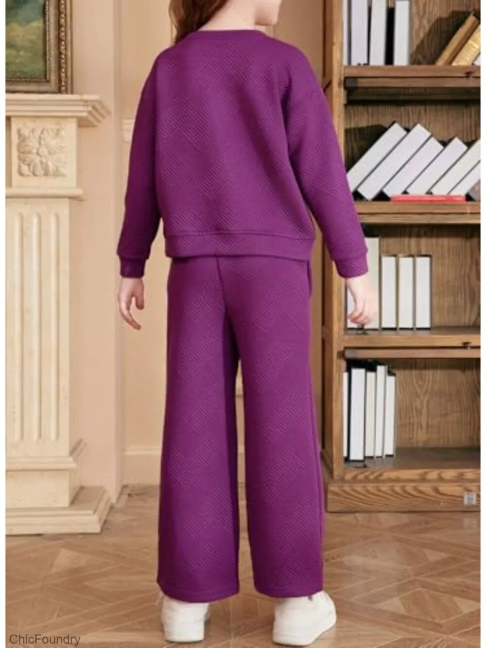 Girls Cable Knit 2-Piece Sweatshirt & Pants Set Long Sleeve Fall